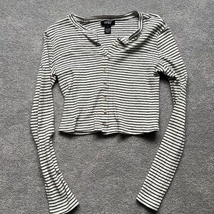 Just Polly Striped Long Sleeve Crop Top